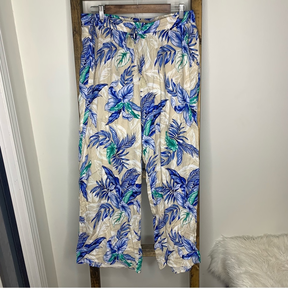 Cupio Bird Pattern Tropical Wide Leg Stretch Pants